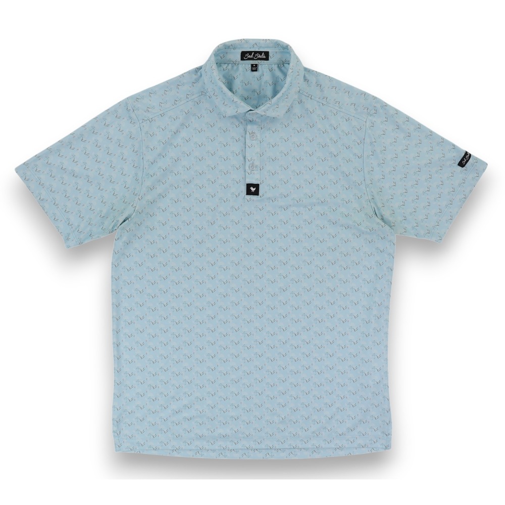 Bad Birdie Polo Shirt Mens Medium Blue Flamingo Golf Print Performance READ